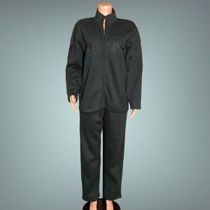 NWOT Vintage Bonnie Evans Fleece Embroidered Top Cardigan Pant Set Size L